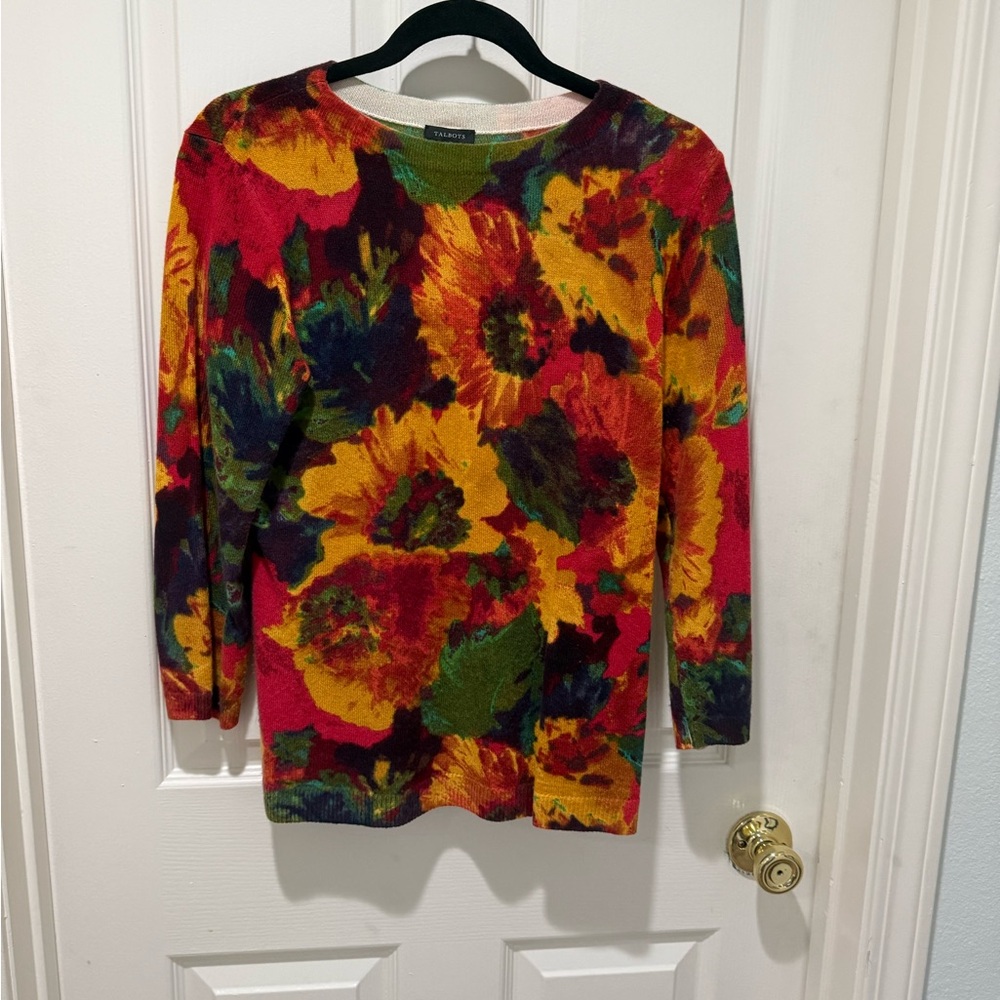 Talbots Multicolor Floral Crew Neck Sweater